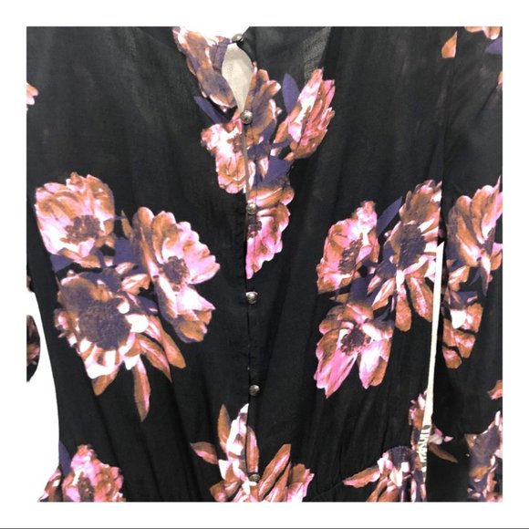 NWT Free People Black with Pink Floral Print Romper Size M - Picture 7 of 15